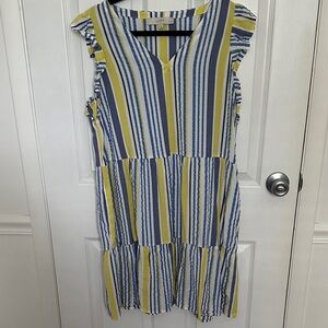 LOFT Multicolor Striped V-Neck Dress